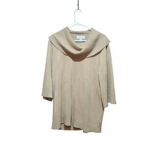Hampshire Studio Sweater Womens 1X Cowl Neck Bell Sleeve Camel Color Pullover